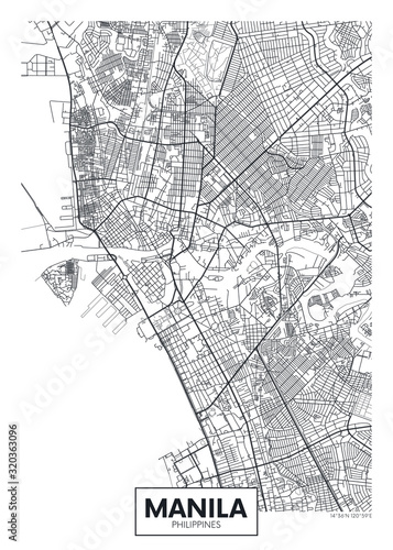 Fototapet City map Manila, travel vector poster design