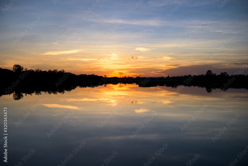 View of sunset over the lake