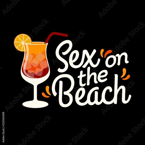 Cocktail Sex on the beach with ingredients. Vector illustration