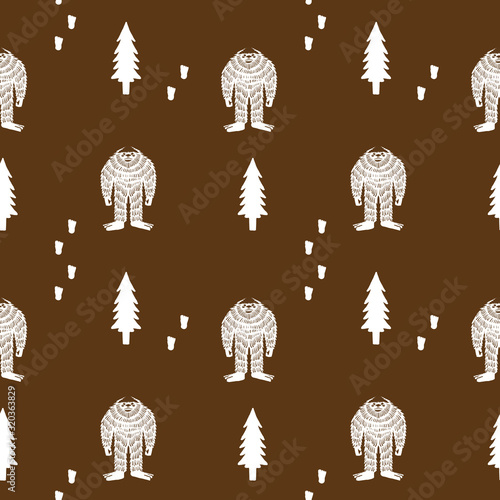 Brown Yeti Sasquatch Background Seamless Vector Repeat Pattern 