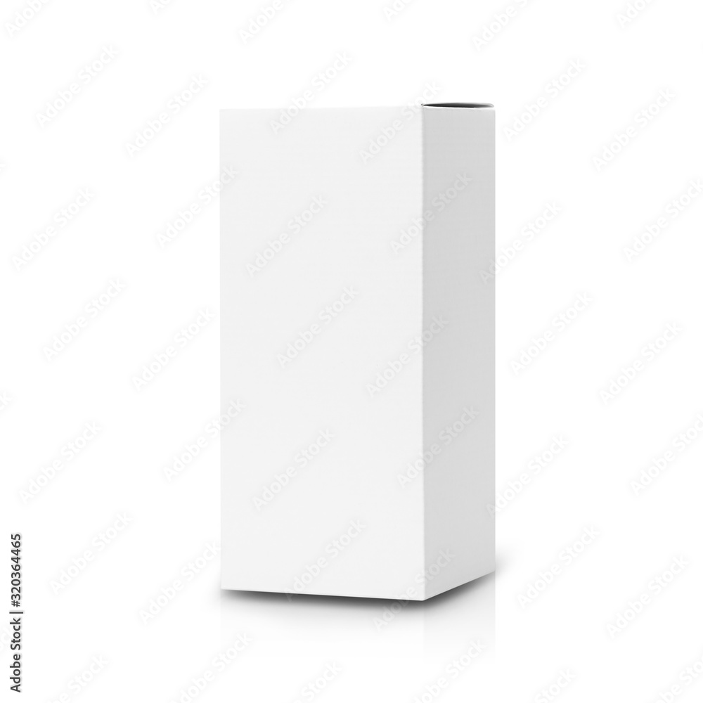 White box product tall shape packaging in front view isolated on white background with clipping path. White box product tall shape packaging in front view isolated on white background with clipping path.