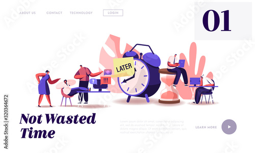 Procrastination at Work Website Landing Page. Procrastinating Lazy Businesspeople Employees Sleeping at Workplace Postponing Work, Unprofitable Time Web Page Banner. Cartoon Flat Vector Illustration