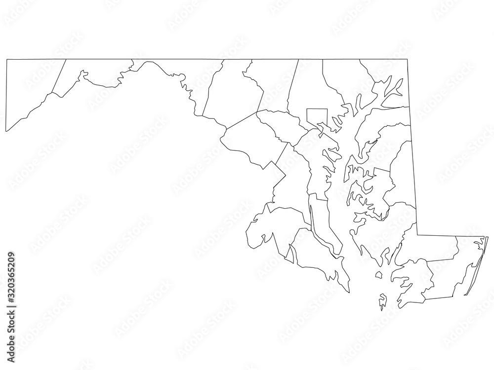 White Outline Counties Map of US State of Maryland Stock Vector Adobe