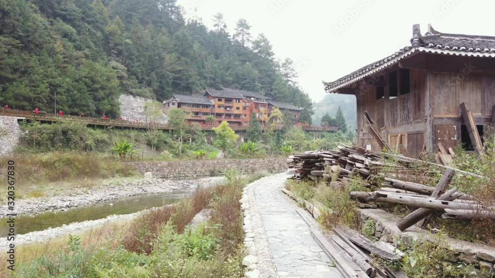 Pan shot of the countryside of rural China in the Xijiang Qianhu Miao Village. Pan shot of the countryside of rural China in the Xijiang Qianhu Miao Village.