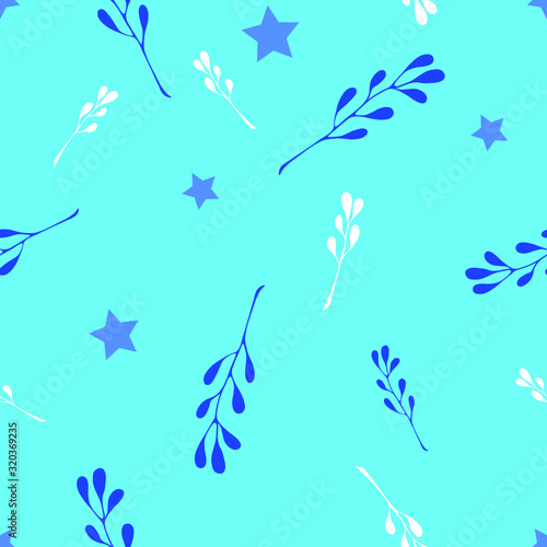 Seamless Vector Pattern with branches and stars for decoration, textile, print, fabric