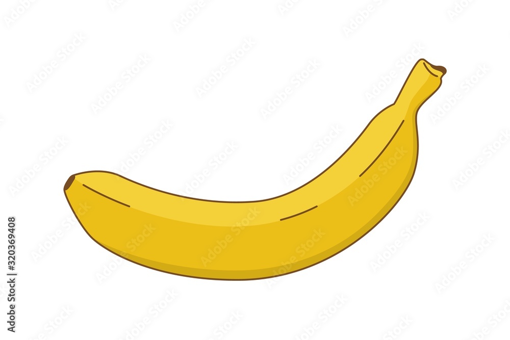 Yellow Banana icon with stroke. Cartoon vector illustration. May use for sticker or web application. Flat style picture isolated on white background.