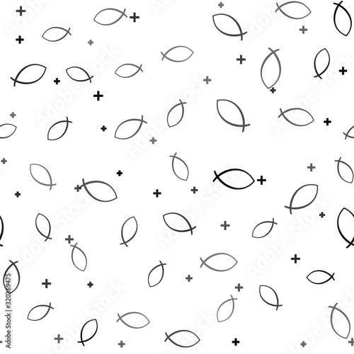 Canvas Print Black Christian fish symbol icon isolated seamless pattern on white background