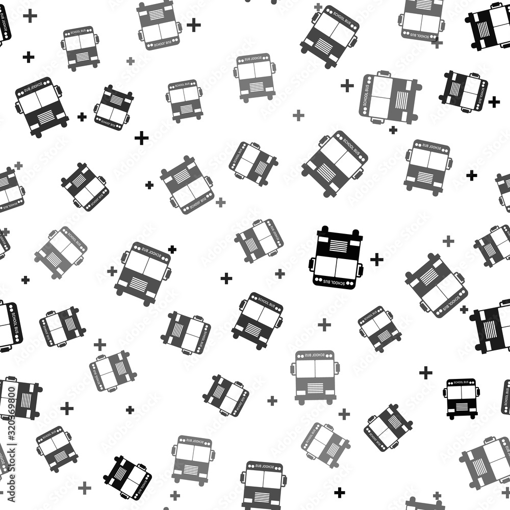 Black School Bus icon isolated seamless pattern on white background. Vector Illustration