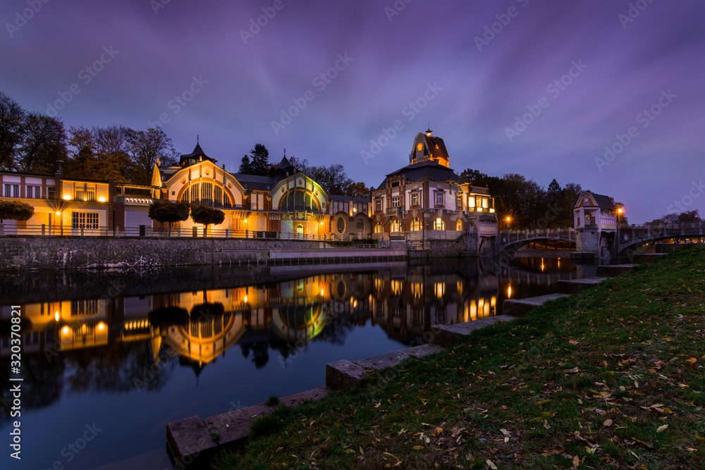 Hradec Kralove town, Czech Republic, old architecture, night city, long exposure