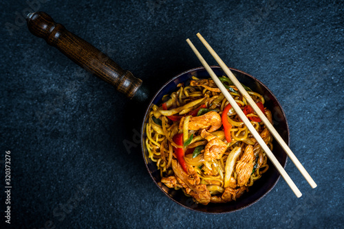 Asian noodles with chicken meat