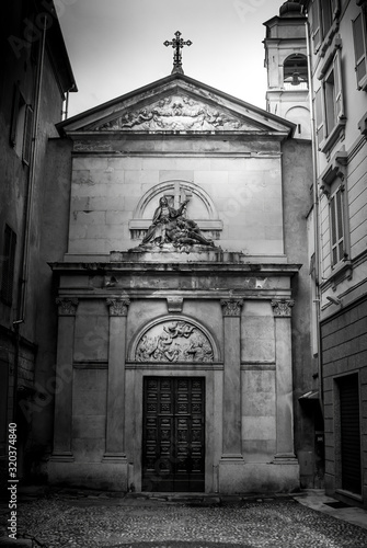 statues and monuments of Trieste at night in black and white