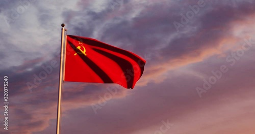 Soviet Russian flag a symbol of the USSR and communist history. An old sign of socialism and the Soviet Union - 4k photo