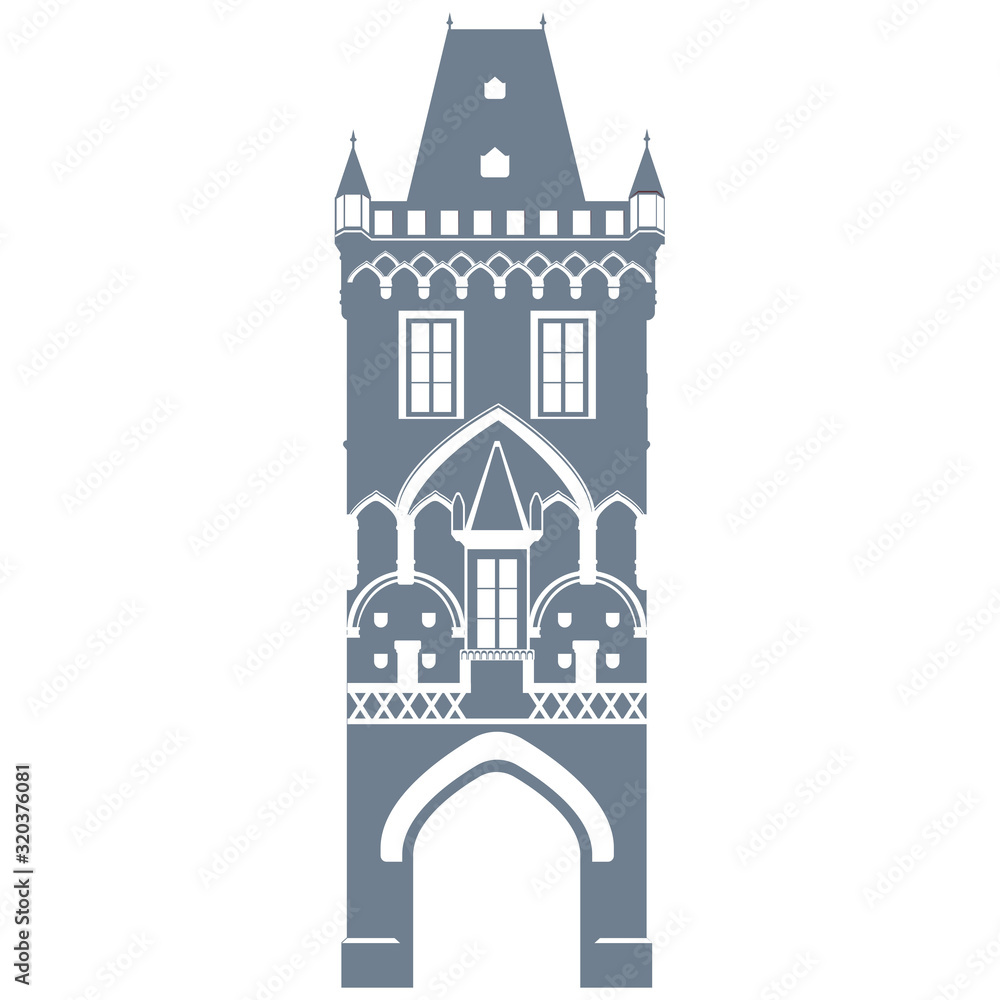 cartoon powder tower in prague, landmark of czech republic, vector illustration