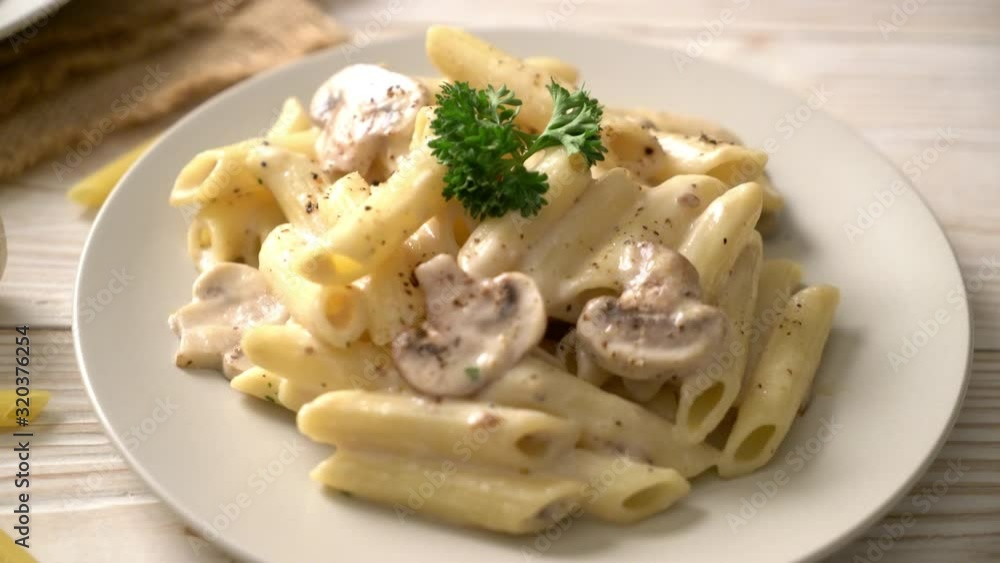 penne pasta carbonara cream sauce with mushroom penne pasta carbonara cream sauce with mushroom