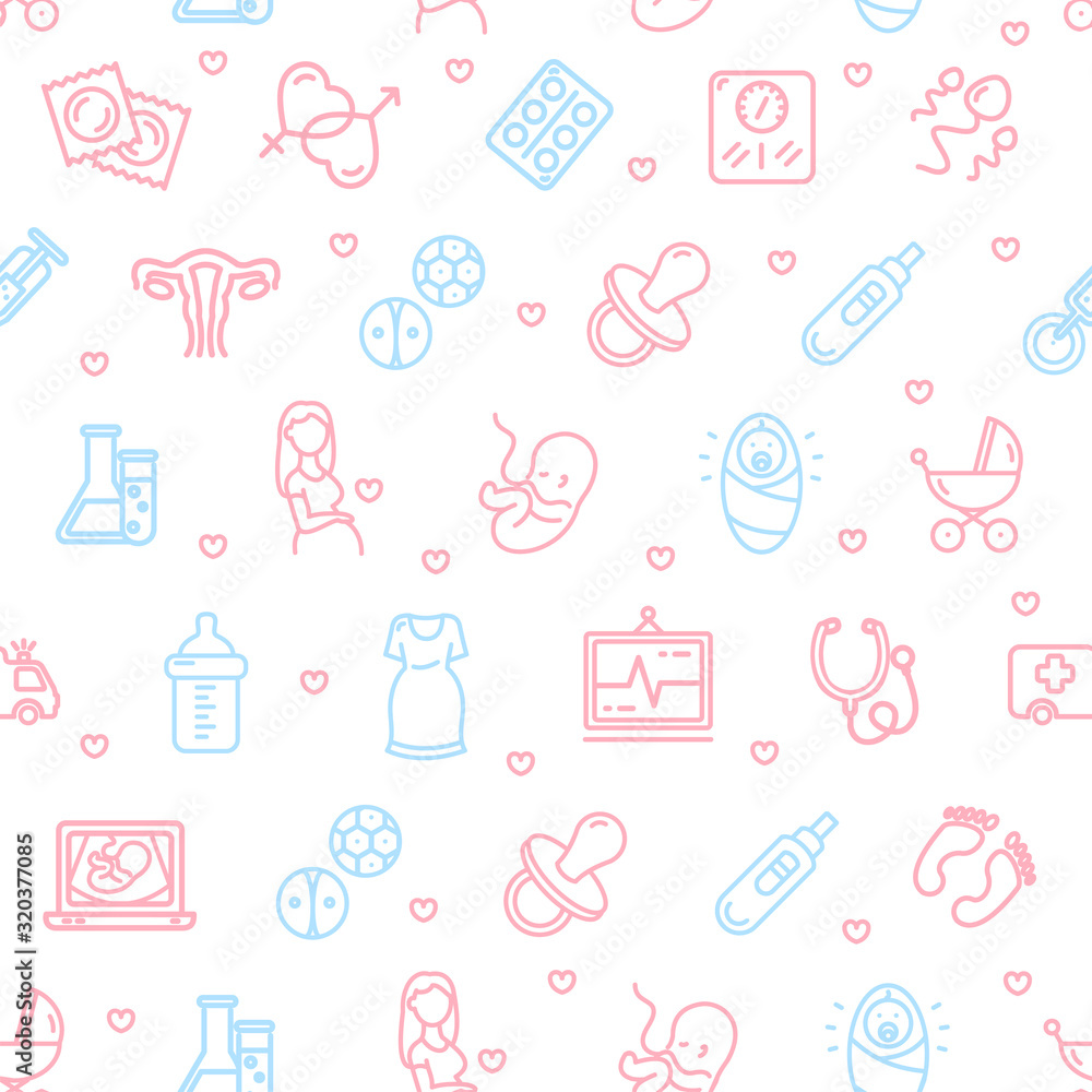 Pregnance Signs Seamless Pattern Background on a White. Vector Pregnance Signs Seamless Pattern Background on a White. Vector