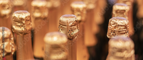 Canvas pattern of the same white or gold champagne bottles, celebration of the holiday