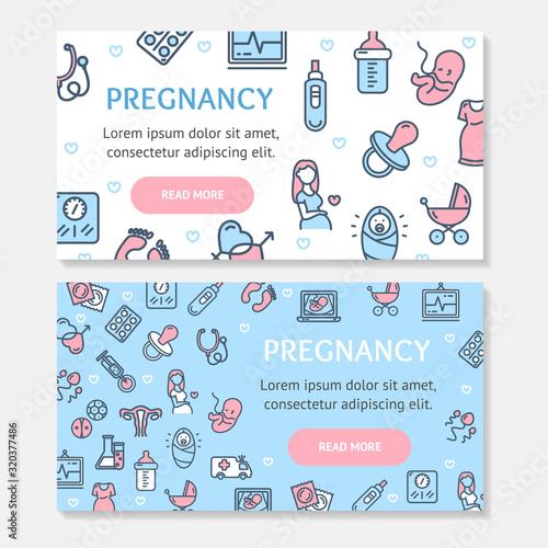 Pregnance Banner Poster Card Ad Horizontal Set. Vector