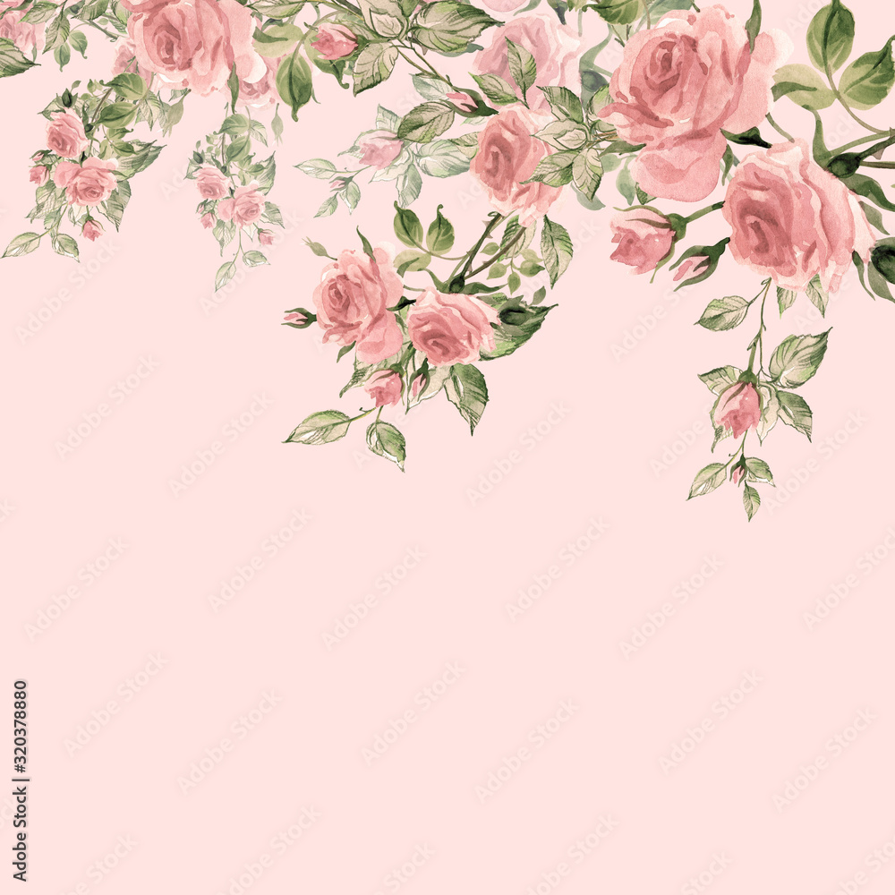  Floral background with rose buds and leaves