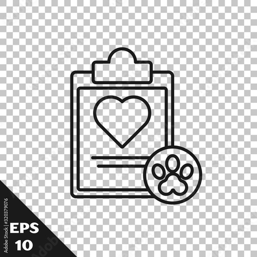 Black line Clipboard with medical clinical record pet icon isolated on transparent background. Health insurance form. Medical check marks report. Vector Illustration