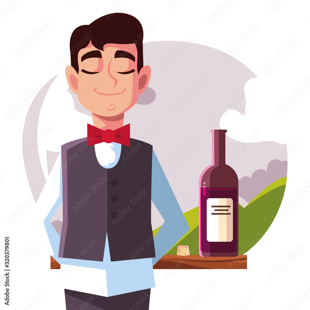 professional waiter holding bottle of wine professional waiter holding bottle of wine