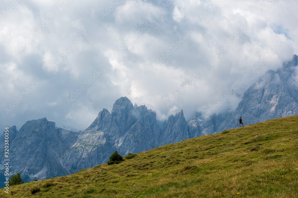Mountain hikers in the Dolomites, Italy