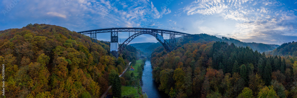 Müngsten Bridge the highest railway bridge in Germany.Drone photography. Müngsten Bridge the highest railway bridge in Germany.Drone photography.