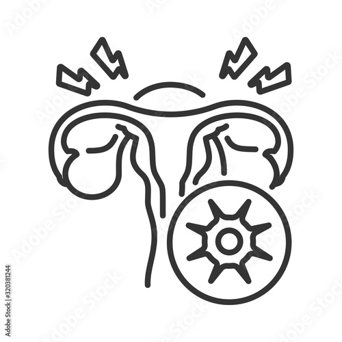Sexually transmitted disease line black icon. Female reproductive system Infectious illness. Sign for web page, mobile app, button, logo. Vector isolated element. Editable stroke.