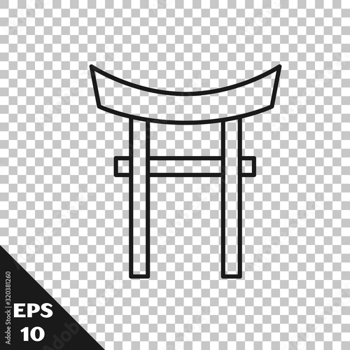 Black line Japan Gate icon isolated on transparent background. Torii gate sign. Japanese traditional classic gate symbol. Vector Illustration