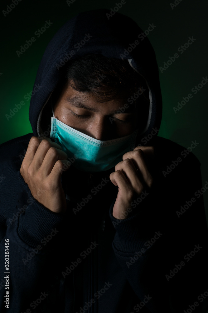 Asian Man Wearing Mask feeling Sick Infected Corona Virus Asian Man Wearing Mask feeling Sick Infected Corona Virus