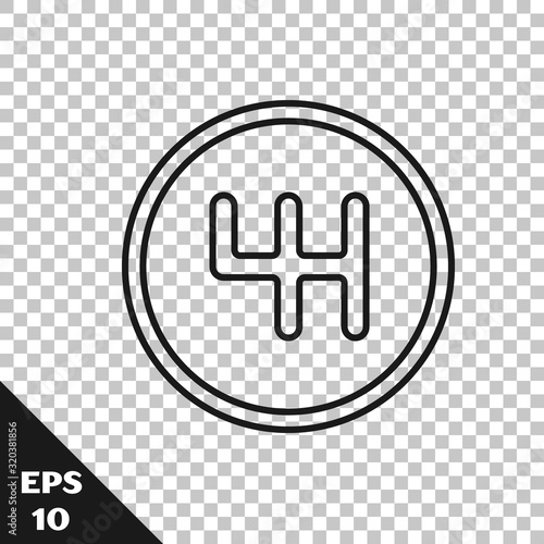 Black line Gear shifter icon isolated on transparent background. Transmission icon. Vector Illustration