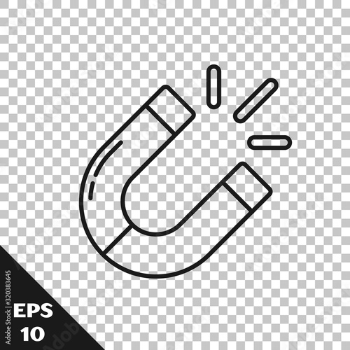 Black line Magnet icon isolated on transparent background. Horseshoe magnet, magnetism, magnetize, attraction. Vector Illustration