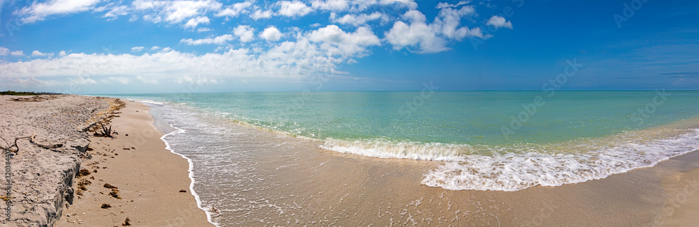 Panorama from the coast with blue sky and clouds