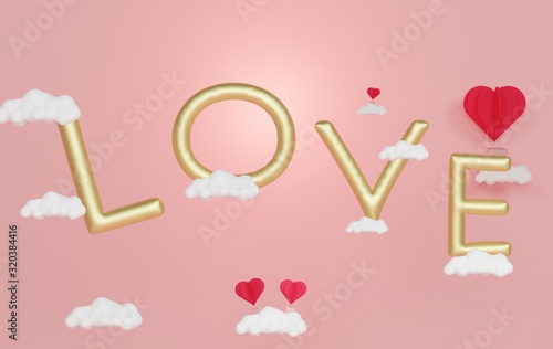 Love alphabets balloon that floating on the sky and white cloud. Happy Valentine's Day. Love celebration concept.