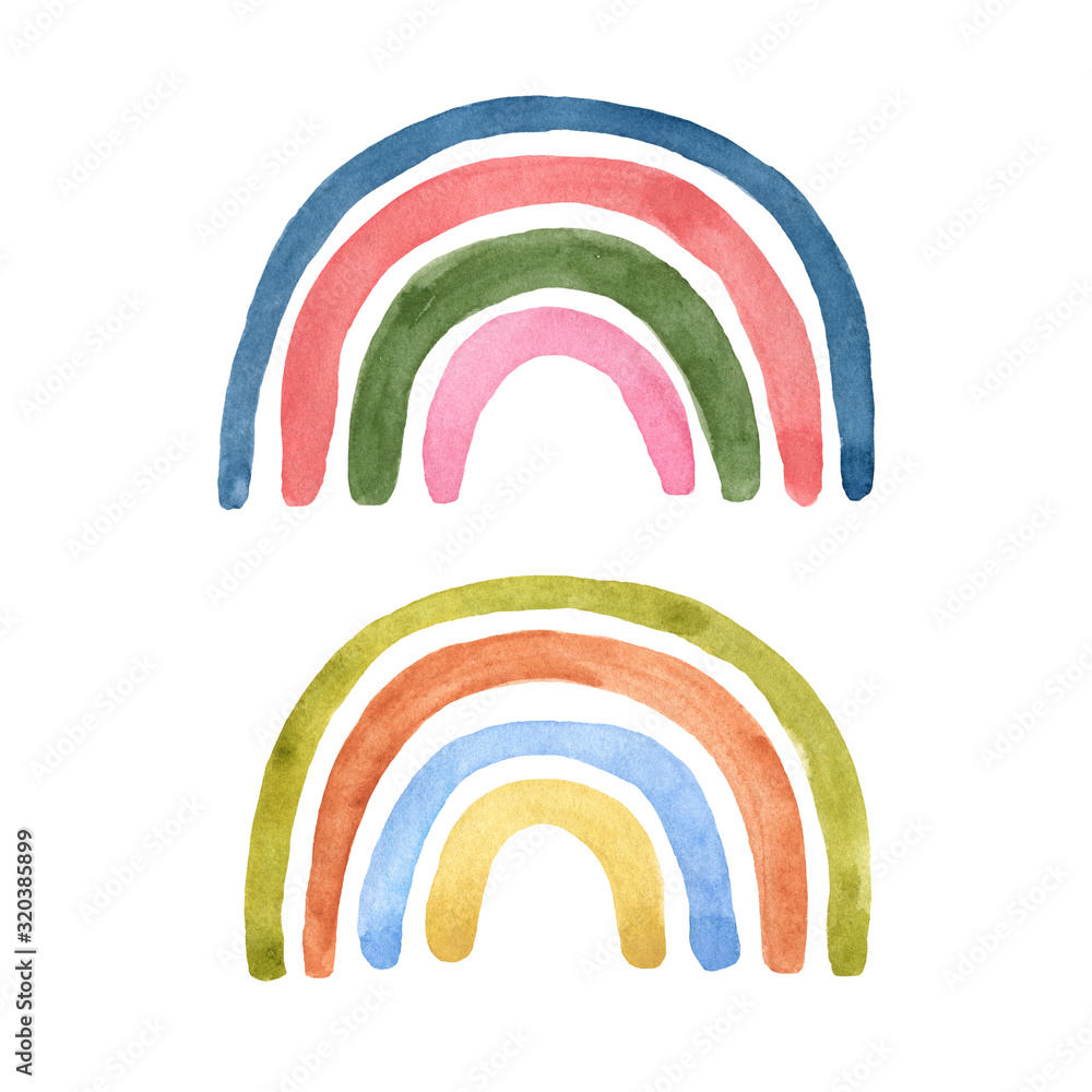 Watercolor cute rainbow set. Two simple rainbows in neutral muted color