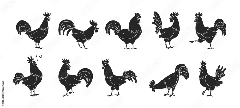 Cock of animal isolated black,simple set icon.Vector illustration set rooster cockerel.Vector black,simple icon cock of animal. - obrazy, fototapety, plakaty 