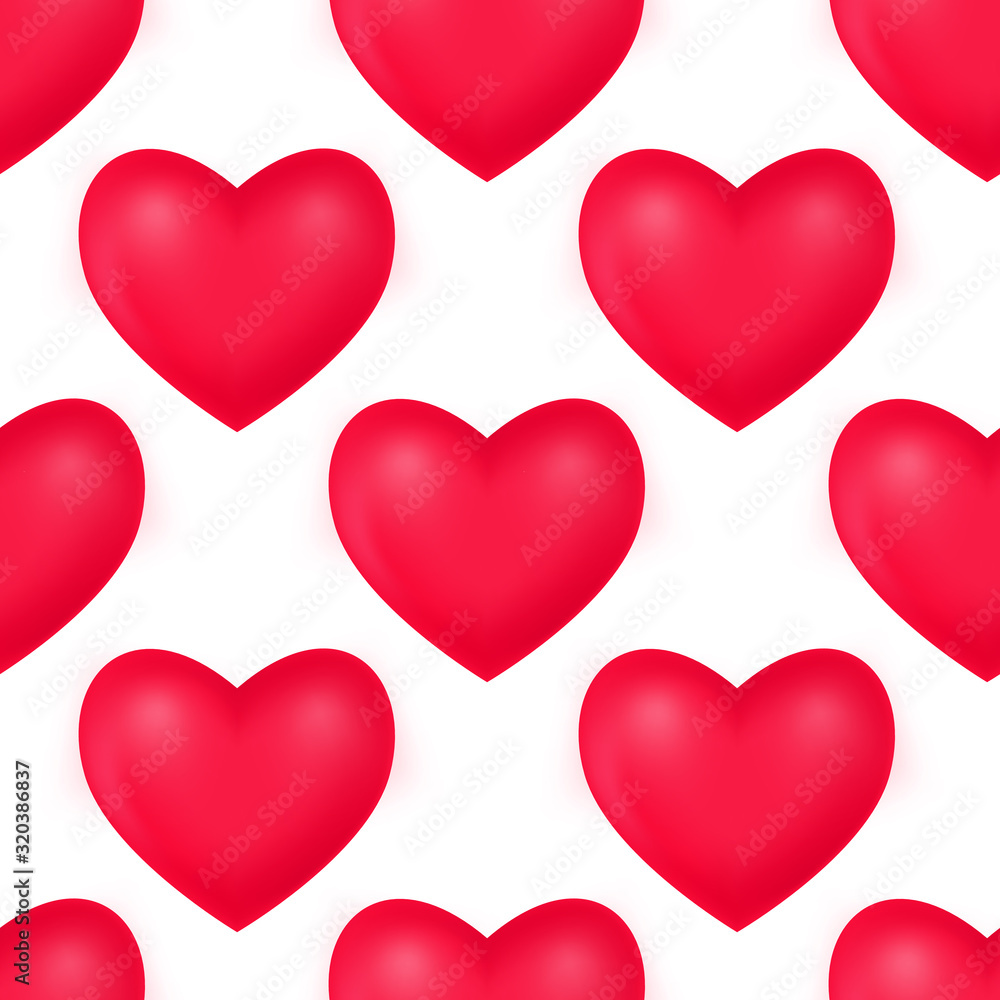Red 3d Mesh hearts on the white background. Vector Seamless pattern. Vector illustration