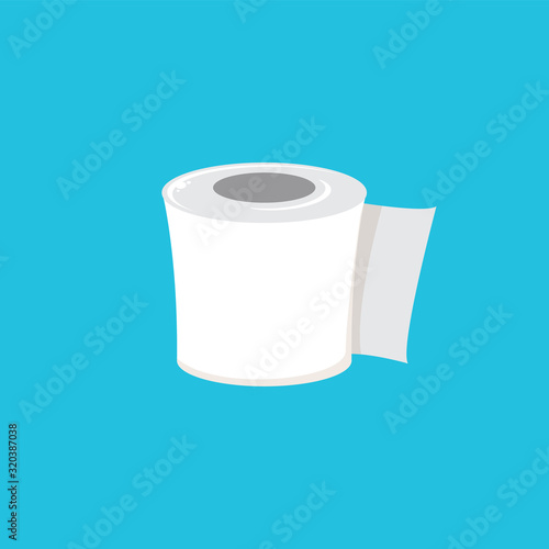 Toilet Paper isolated on blue background. Vector white toilet paper roll sign or icon