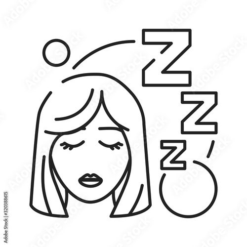 Early pregnancy symptoms drowsiness and fatigue black line icon. Tiredness. Pregnant blond woman concept. Sign for web page, mobile app, banner, social media. Editable stroke.