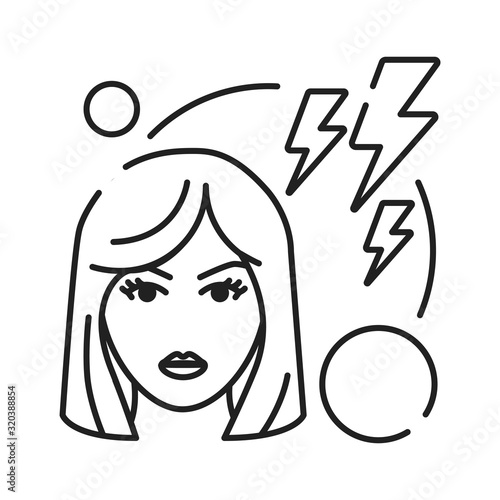 Early pregnancy symptoms depression and nervous black line icon. Emotional condition. Angry and irritation. Pregnant blond woman concept. Sign for web page, mobile app, banner. Editable stroke.