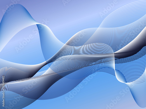 Abstract blue wavy background. Light air waves pass through the entire background. 3D Vector.
