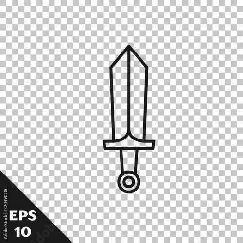 Black line Sword for game icon isolated on transparent background. Vector Illustration