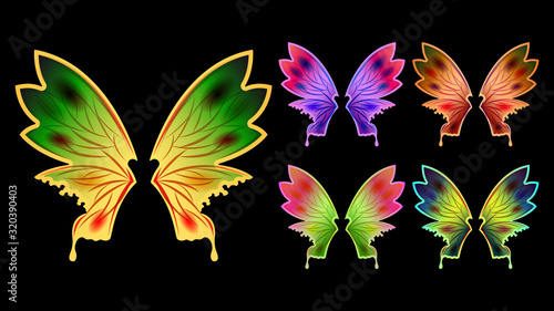 Set different colorful flame gradient butterfly wings © Tikofff