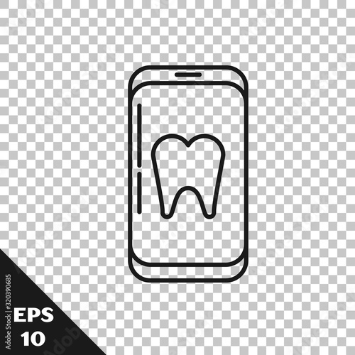 Black line Online dental care icon isolated on transparent background. Dental service information call center. Vector Illustration