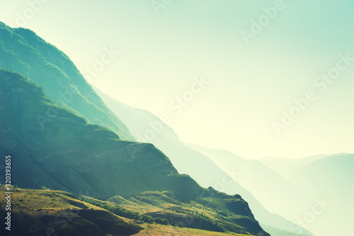 Photography Green mountains at sunset