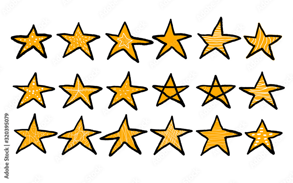 Fototapeta premium Stars set in doodle style. Vector illustartion.