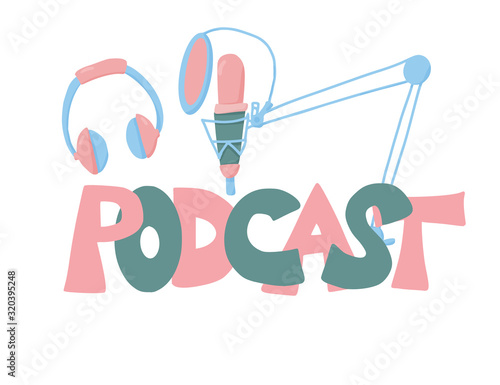 Podcast text. Logo emblem. Vector color design. photo