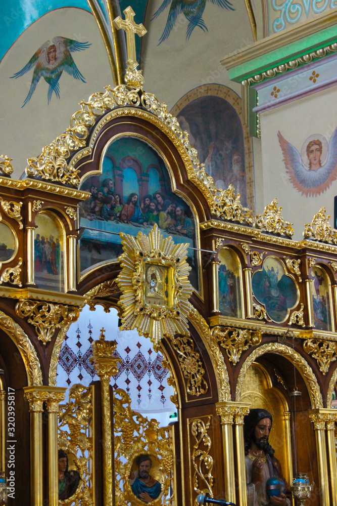 Berezhany, Ukraine - August 24, 2013: Interiors and icons of the Church of the Holy Trinity. The church was built in 1768.