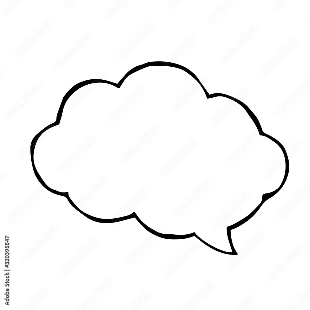 vector illustration of a speech bubble. doodle style drawing, space for text. one line isolated on white background