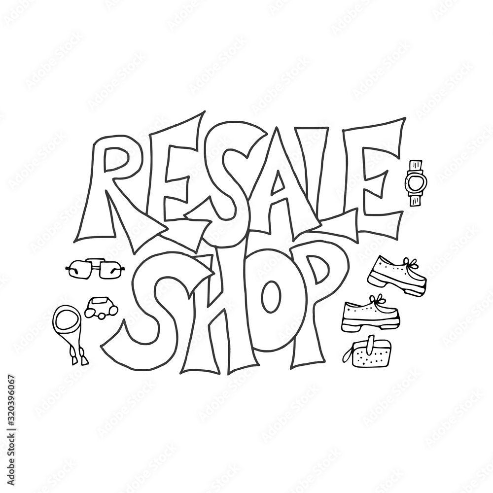 Obraz premium Resale shop quote. Message about sale in doodle style