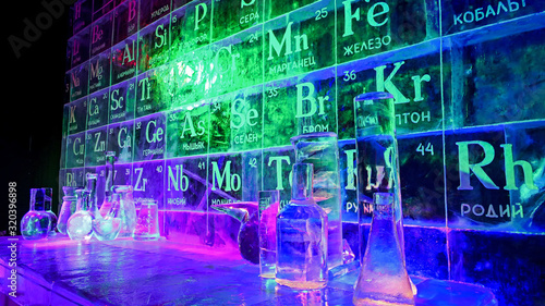 Photography Ice made periodic table of elements illuminated with different colours